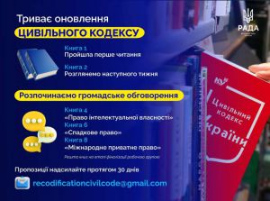 Оприлюднено для громадського обговорення  проєкти книг 4, 6 і 8 Цивільного кодексу України